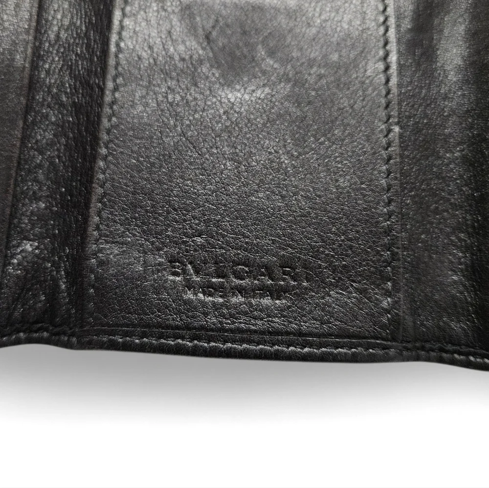 Bvlgari Colore Calf Leather Key Holder Wallet In Black And Gold